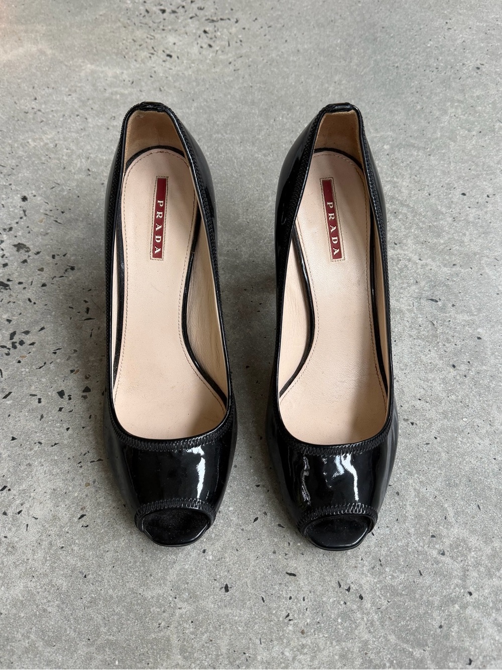 Prada Black Patent Leather Open-Toe Heels